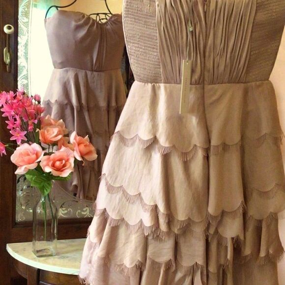 REBECCA TAYLOR CHAMPAGNE EYELASH BUSTIER DRESS 6 NWT - Picture 8 of 12